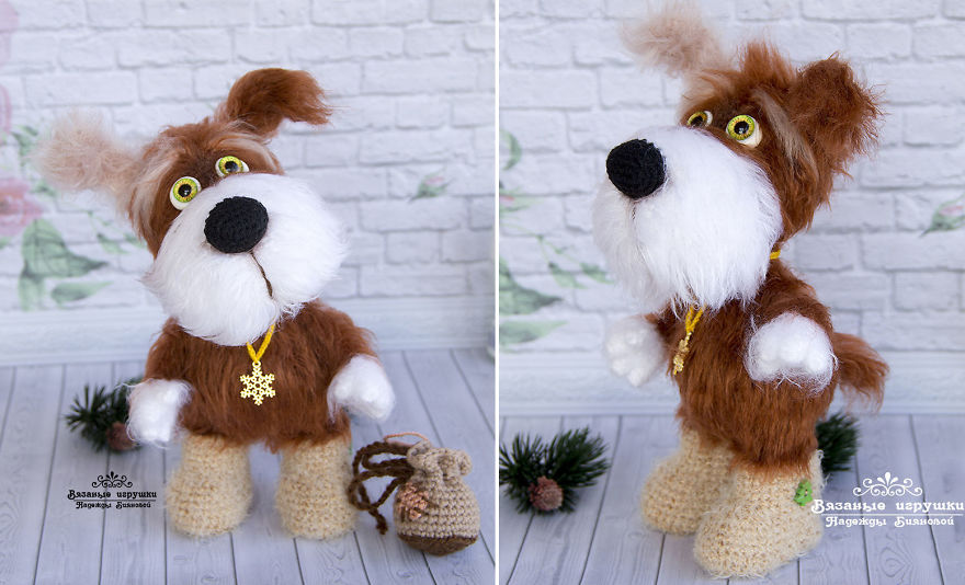 New Year Symbol: Fluffy Crocheted Dogs By Nadezhda Bianova