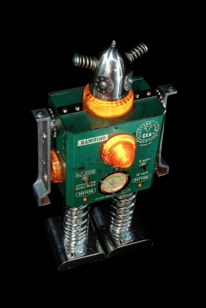 Robots Reborn. Upcycled Illuminated Art Robot Sculptures By +brauer