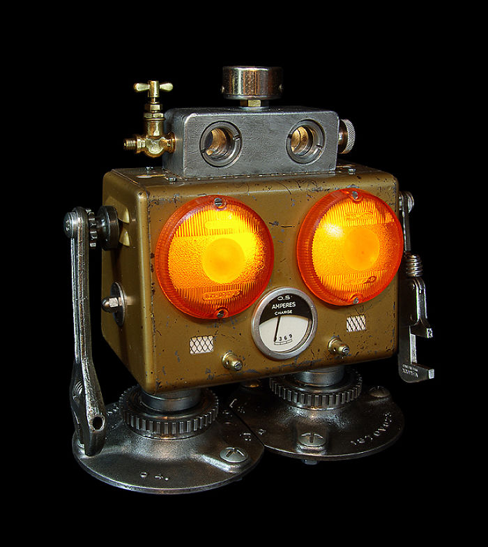 Robots Reborn. Upcycled Illuminated Art Robot Sculptures By +brauer