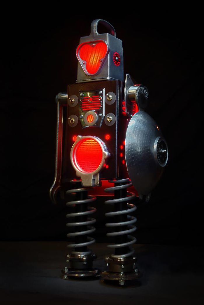 Robots Reborn. Upcycled Illuminated Art Robot Sculptures By +brauer