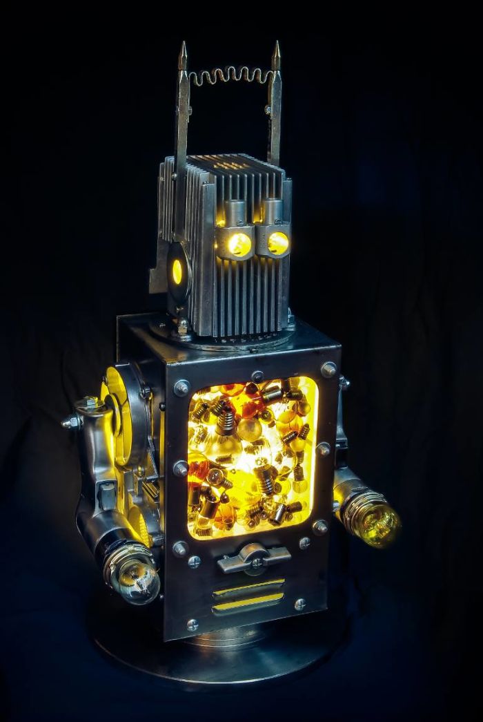 Robots Reborn. Upcycled Illuminated Art Robot Sculptures By +brauer