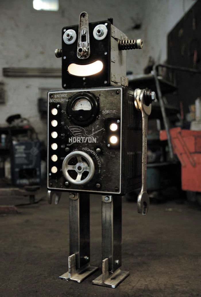 Robots Reborn. Upcycled Illuminated Art Robot Sculptures By +brauer