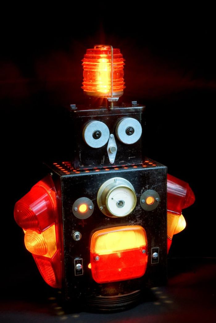 Robots Reborn. Upcycled Illuminated Art Robot Sculptures By +brauer