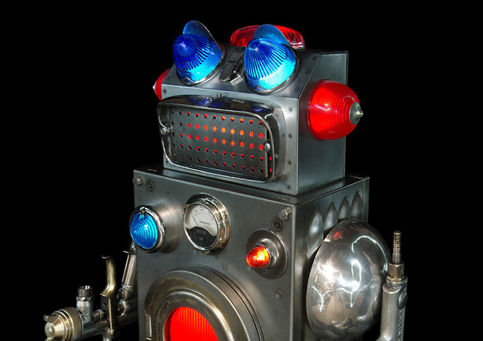 Robots Reborn. Upcycled Illuminated Art Robot Sculptures By +brauer