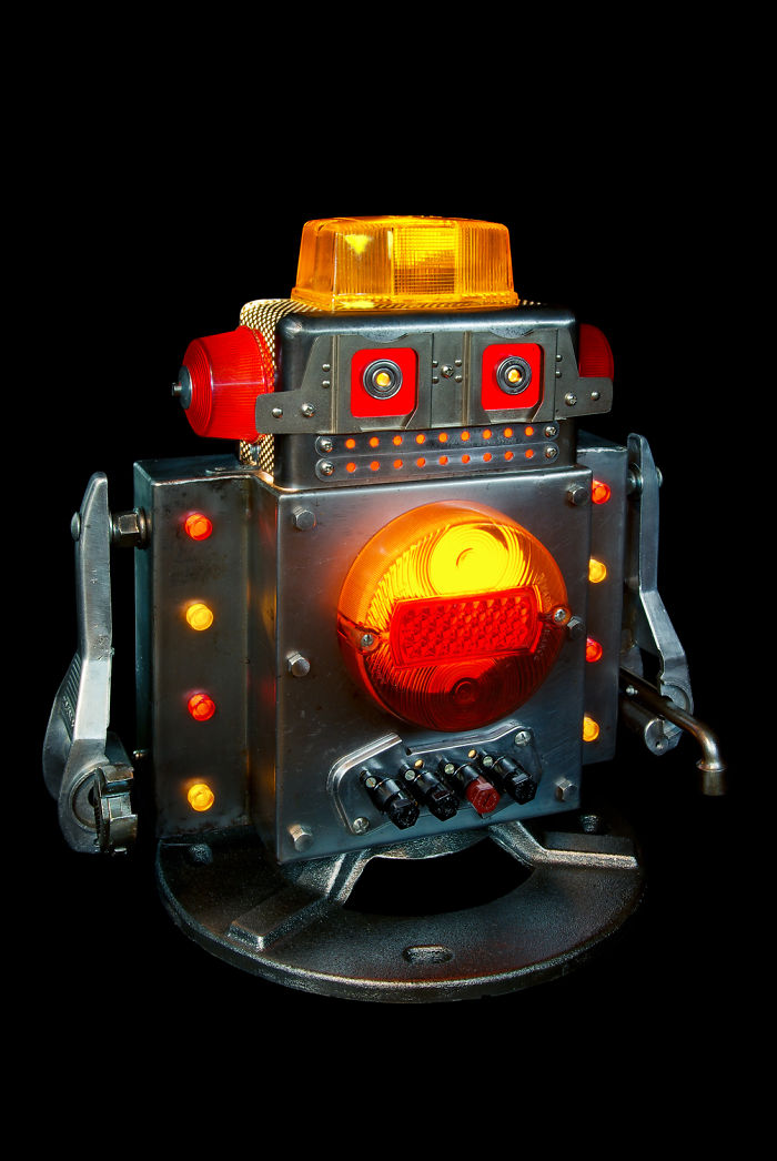 Robots Reborn. Upcycled Illuminated Art Robot Sculptures By +brauer