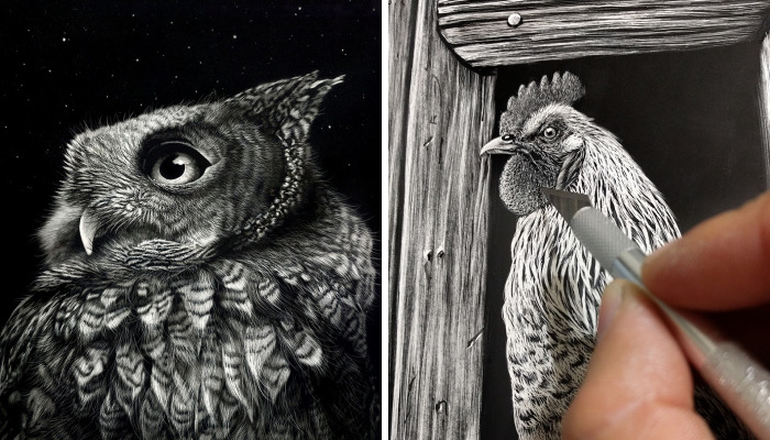 I Create Hyper-Realistic Scratch Drawings On An Ink Coated Board
