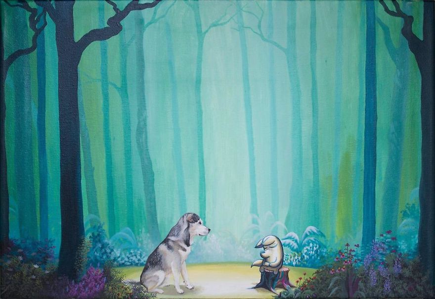 Artist Mixes His Mascot, An Adorable White Dog With Wonderful Street Arts