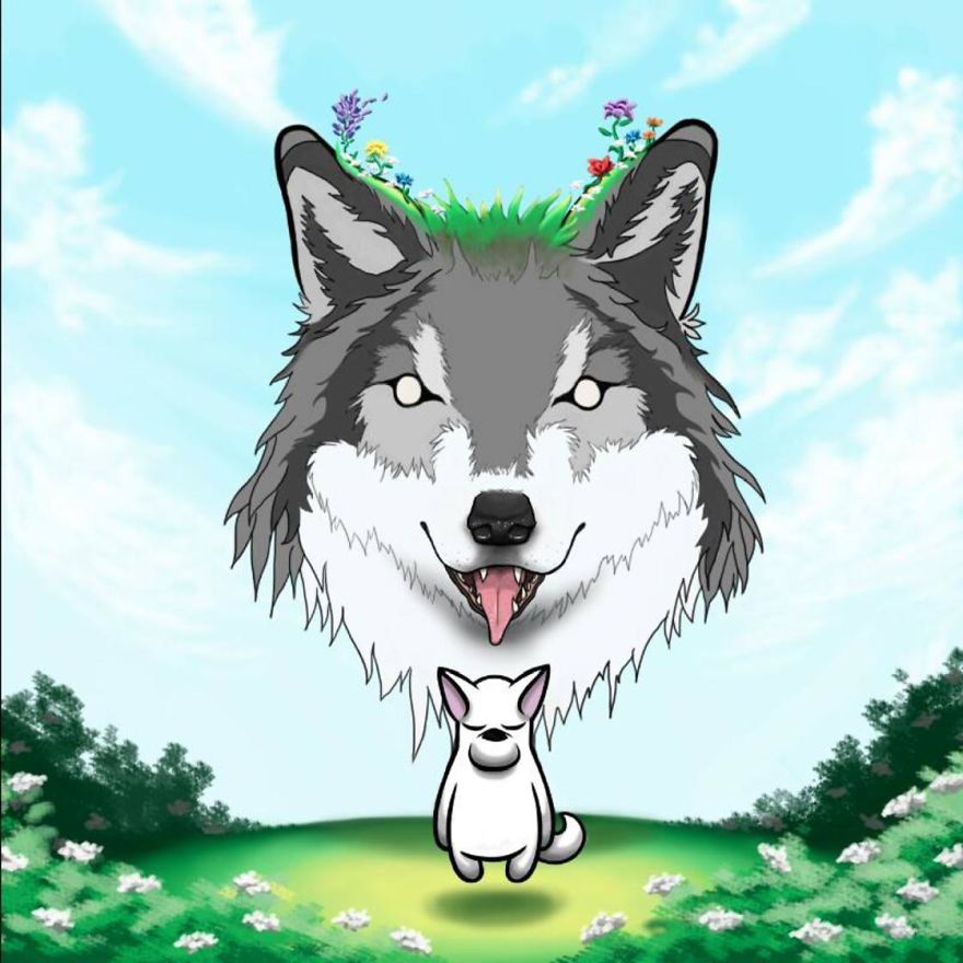 Artist Mixes His Mascot, An Adorable White Dog With Wonderful Street Arts