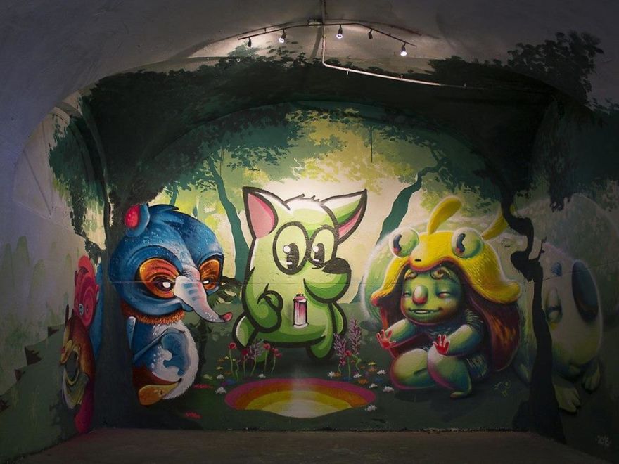 Artist Mixes His Mascot, An Adorable White Dog With Wonderful Street Arts