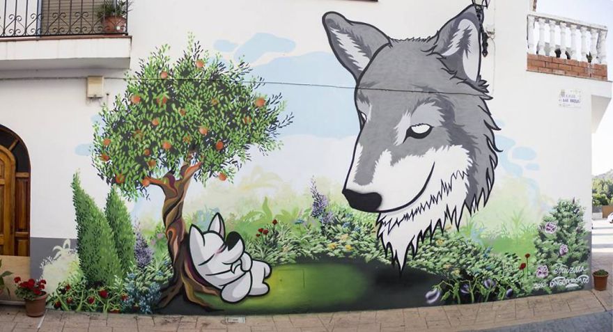 Artist Mixes His Mascot, An Adorable White Dog With Wonderful Street Arts