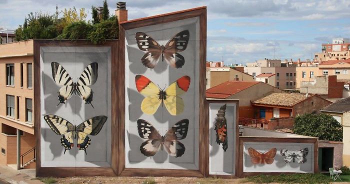 Artist Adds Charm To Boring Streets By Painting Giant Butterfly Murals
