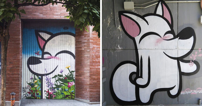 Artist Mixes His Mascot, An Adorable White Dog, With Wonderful Street Arts