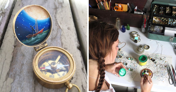 I Encourage People To Find Their Way By Painting Miniature Scenes On Compasses
