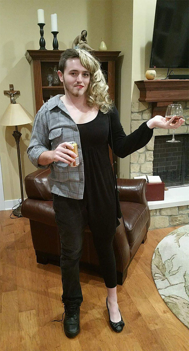My Brother Was Sad His Girlfriend Couldn't Come To Our Halloween Party, So He Came As Both Of Them