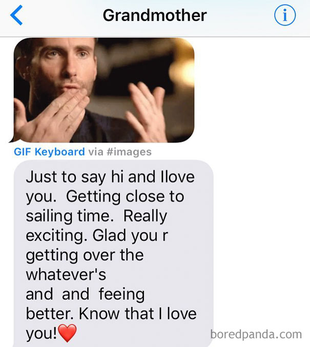 When Your 95 Year Old Grandmother Sends You A Gif Of Adam Levine Blowing Kisses And A Lovely Text