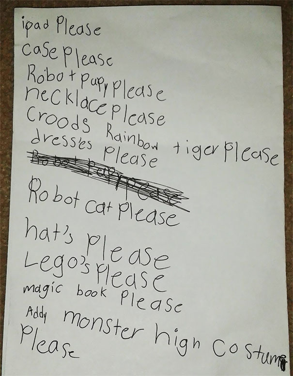 My Daughters Christmas List To Santa