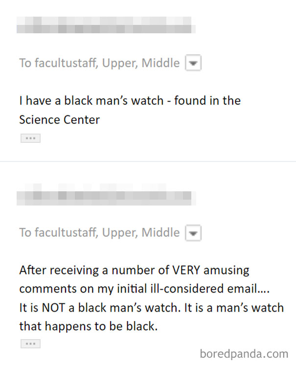 Funny email fail correcting the description of a watch found in the Science Center.