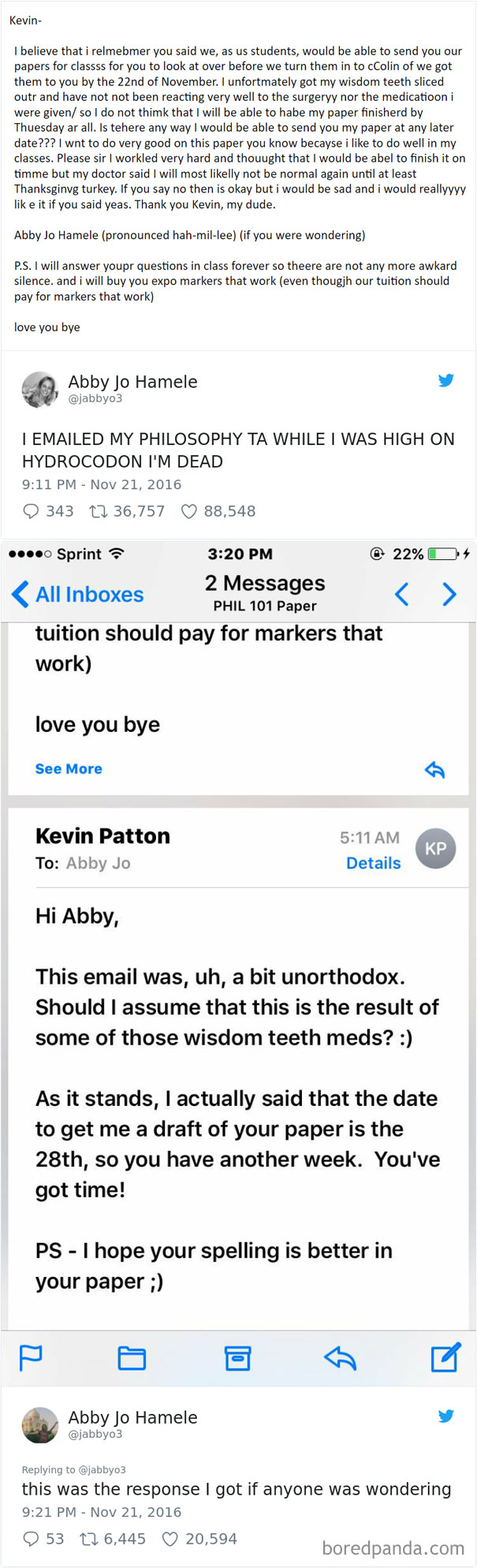 Funny email fail with student emailing professor while under medication effects.