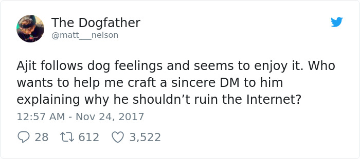 'WeRateDogs' Owner Realizes Net Neutrality Killer Ajit Pai Follows Him On Twitter, Gives Him A Taste Of His Own Medicine