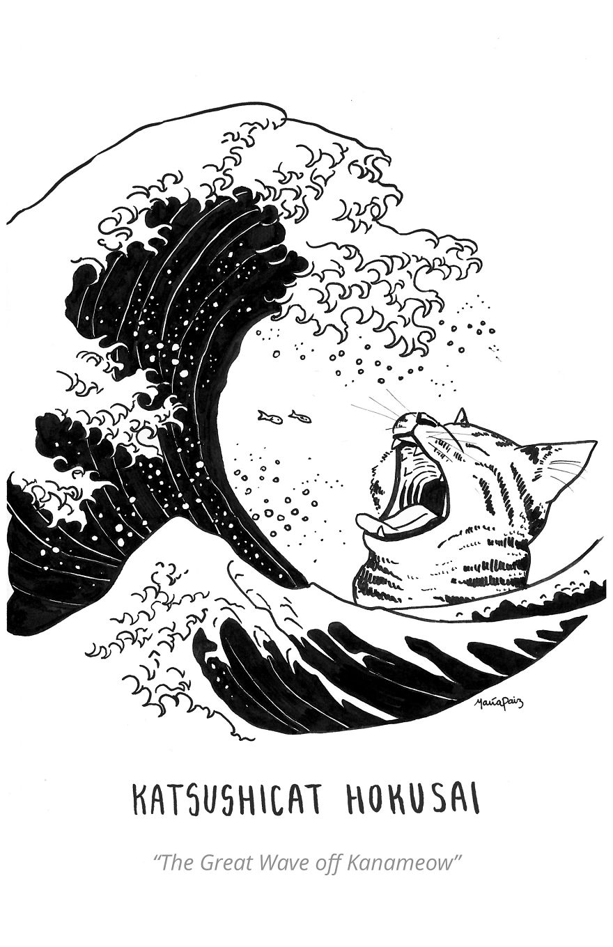 Katsushicat Hokusai's The Great Wave Off Kanameow