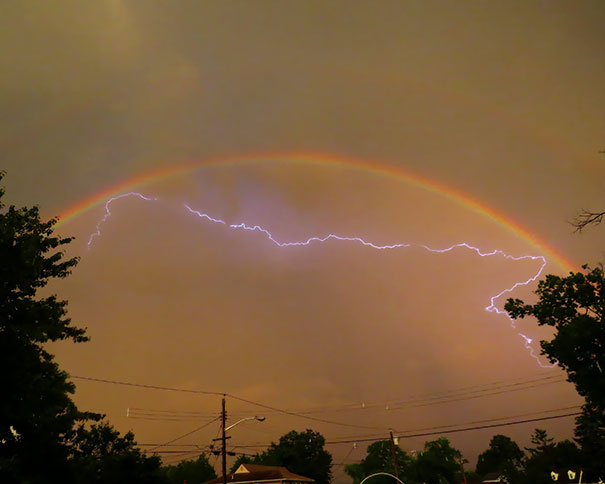 I Caught A Pic Of Lightning Bouncing Off A Double Rainbow
