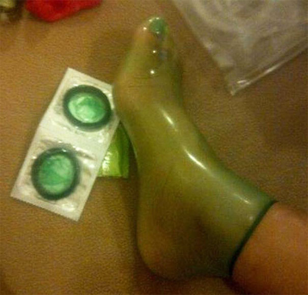 Use Condoms As Homemade Waterproof Socks