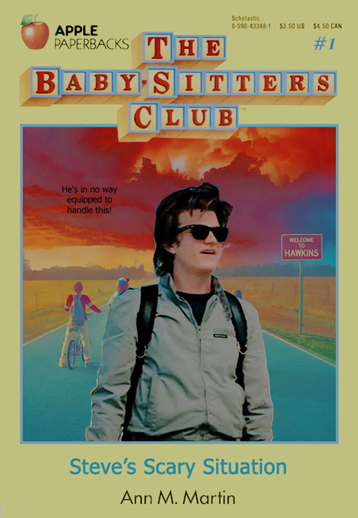 Stranger Things meme featuring Steve in a Babysitters Club book cover parody.