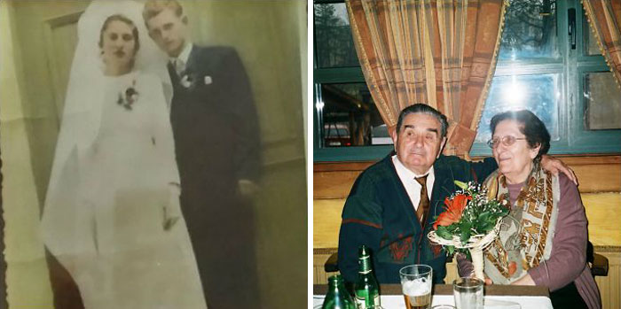 On Their Wedding Day In 1953 And On Their 61st Wedding Anniversary