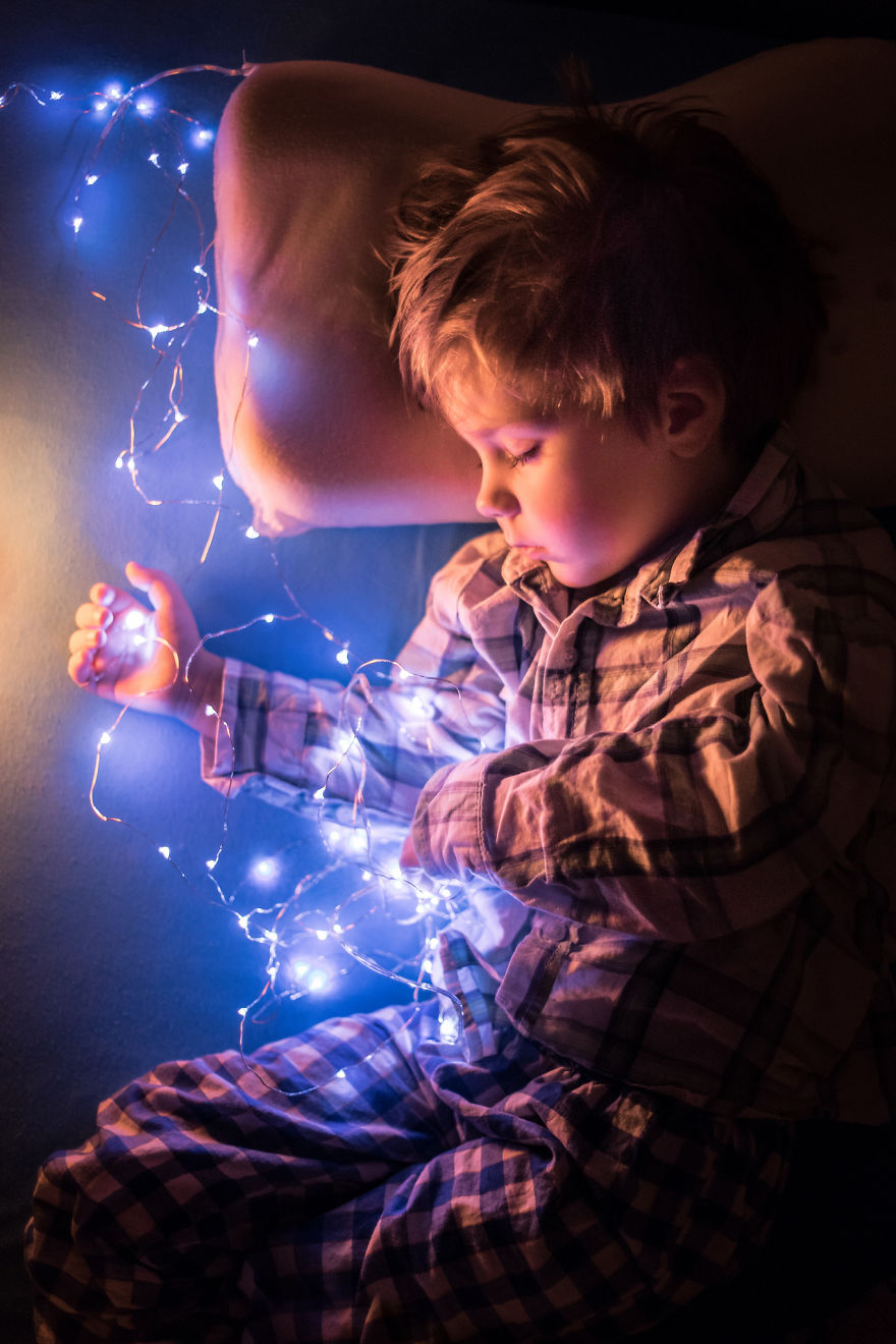 My Son Adam With Christmas Lights On The New Year's Eve Night