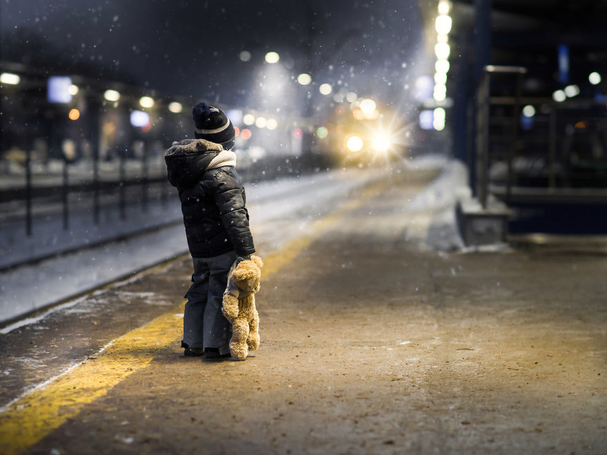 My Son Adam Waiting For The Train At A Train Station In Our Town