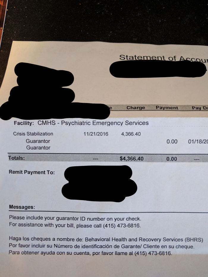 I Forgot My Meds And Had An Anxiety Attack At Work. My Boss Freaked Out And Called 911. Just Got The Bill Today, For Less Than 2 Hours Of Care And A Xanax. F*ck American Healthcare
