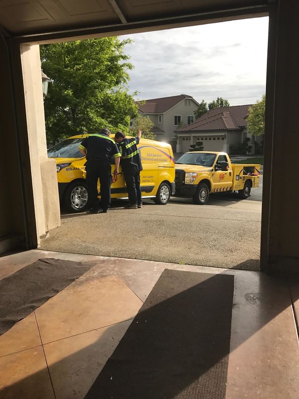 Upon Arriving To Help Get My Keys Out Of My Car, The AAA Guy Locked His Keys In His Car And Had To Call AAA