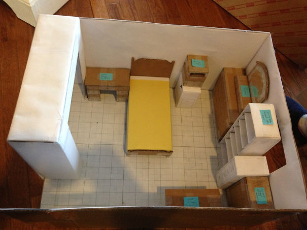 My Grandma Is Moving And Spent 30 Plus Hours Making A Scaled Version Of Her New Room And Furniture (Accurate To The Inch). The Actual Move Took 1/10th That Time