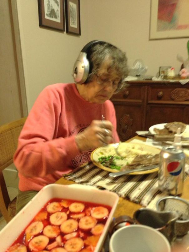 My Grandma Refuses To Take Off Her Headphones During Dinner Time
