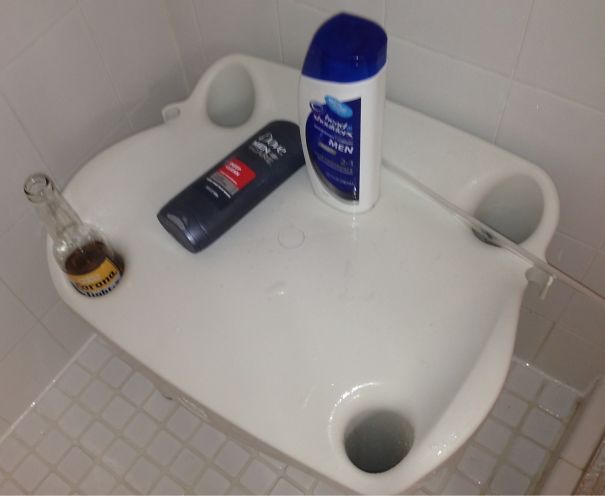 Grandpa Started Slipping In The Shower So We Bought Him A Shower Stool. Good To See He's Still Using It