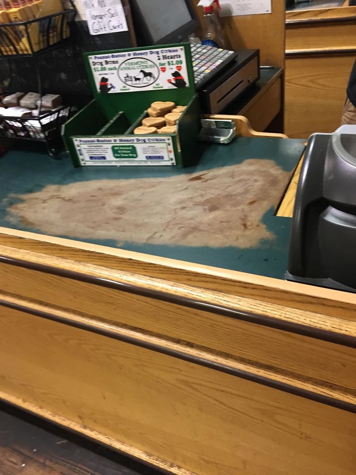 This Counter Lost Its Paint Over Years Of Groceries Being Scanned