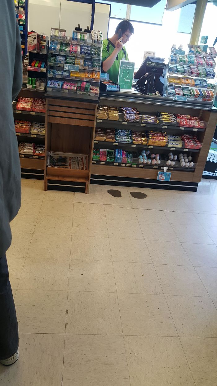 Tiles That Have Been Worn Back To Concrete At My Local Bp