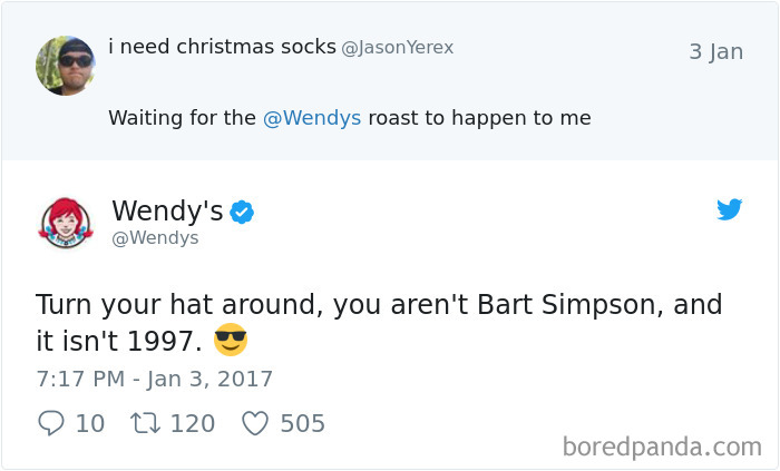 Wendy's hilarious Twitter roast replying with a Bart Simpson joke from 1997.