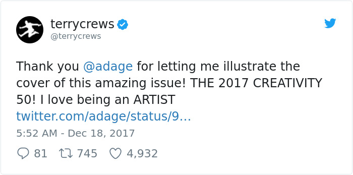 Tweet by Terry Crews expressing gratitude for illustrating a magazine cover, showcasing his talent as an illustrator. Tweet by Terry Crews expressing gratitude for illustrating a magazine cover, showcasing his talent as an illustrator.