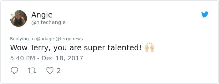 Tweet praising Terry Crews' talent as an illustrator, expressing surprise and admiration. Tweet praising Terry Crews' talent as an illustrator, expressing surprise and admiration.