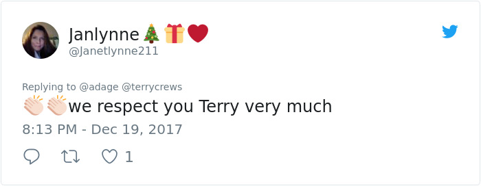 Tweet praising Terry Crews, expressing admiration with clapping emojis. Tweet praising Terry Crews, expressing admiration with clapping emojis.