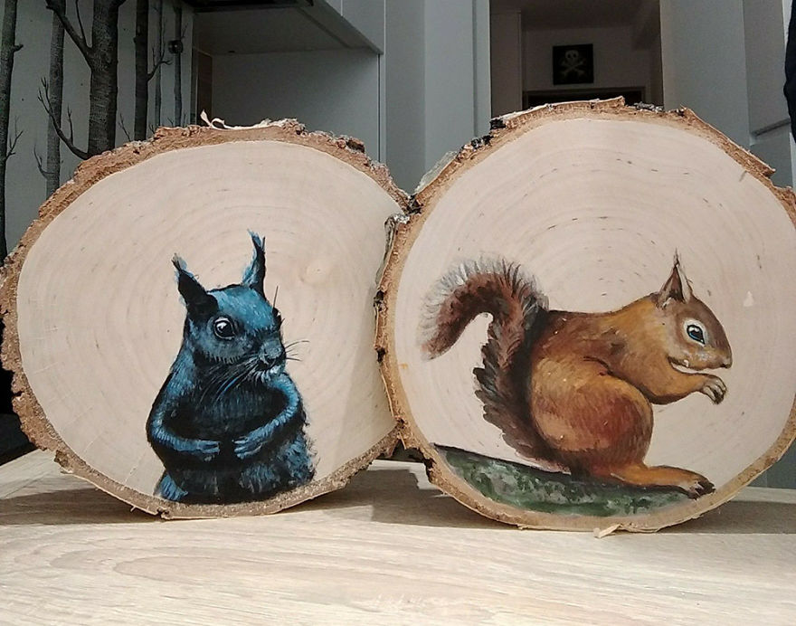 Art On Wood Slices - O Matko Naturo