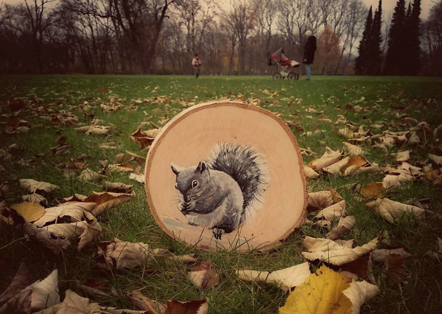 Art On Wood Slices - O Matko Naturo