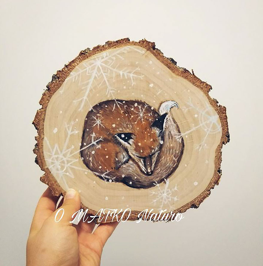Art On Wood Slices - O Matko Naturo