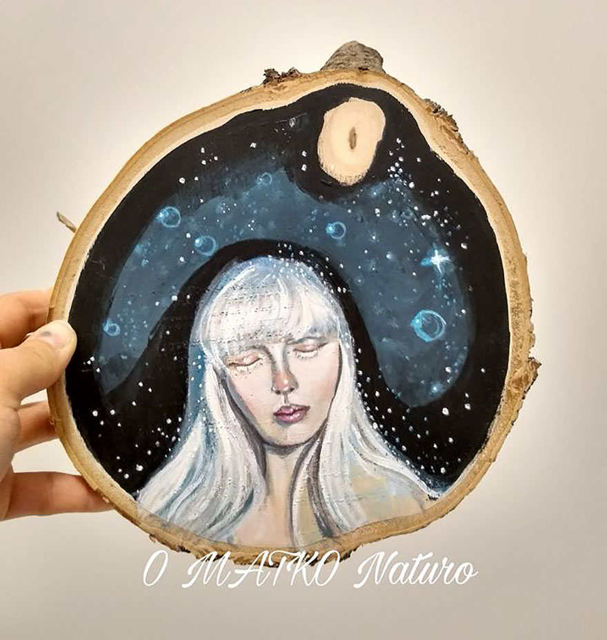 Art On Wood Slices - O Matko Naturo