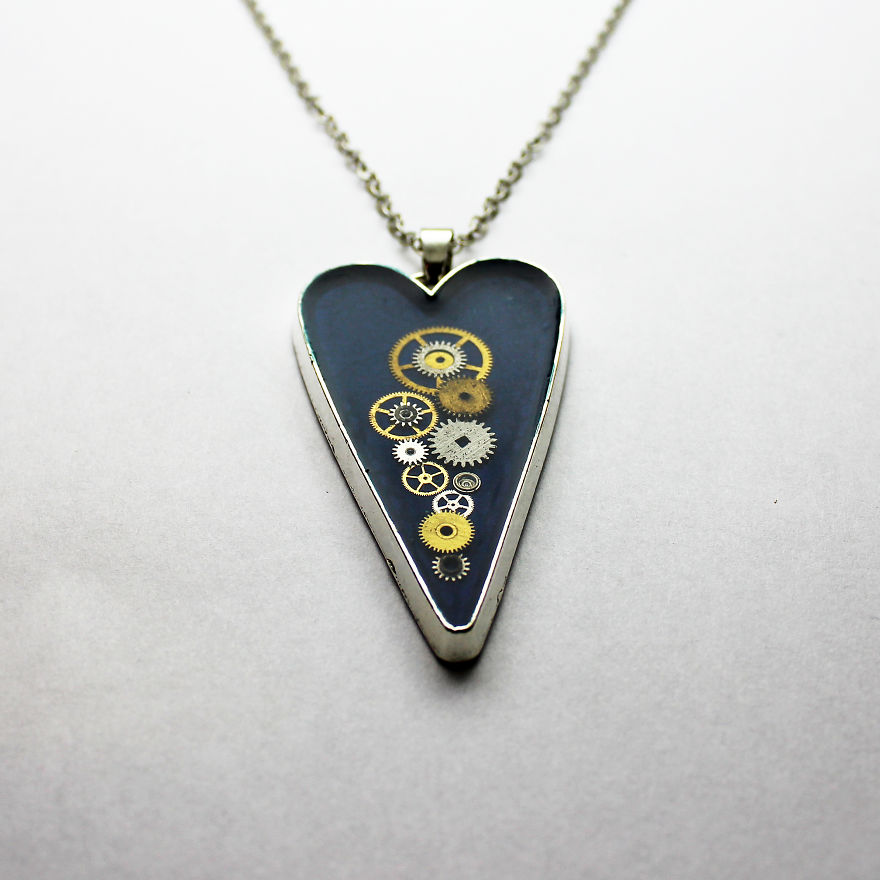 Colorful Heart Shaped Pendants Made From Refurbished Real Watch Parts