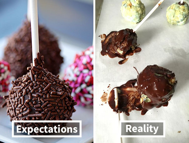 Everything Was Going Perfectly – Melted Chocolate And Little Cake Balls. But When Dipped In Chocolate, The Sticks Fell Completely Out And The Balls Fell Apart