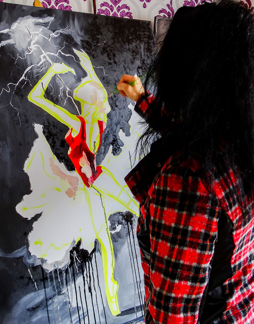 I Combined Oil Painted Ballerinas With The 4 Classical Elements To Respect Dancer&rsquo;s Hard Work Behind The Scene