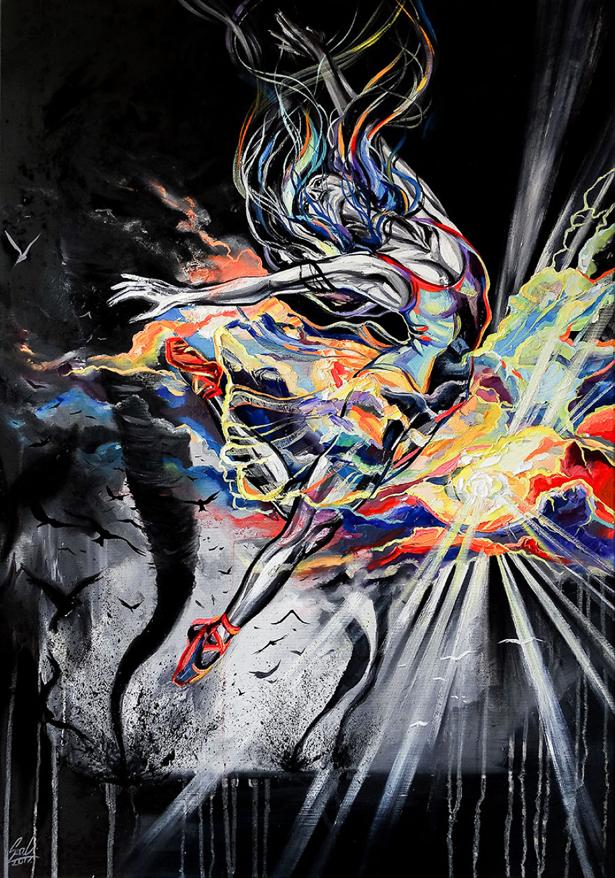 I Combined Oil Painted Ballerinas With The 4 Classical Elements To Respect Dancer&rsquo;s Hard Work Behind The Scene