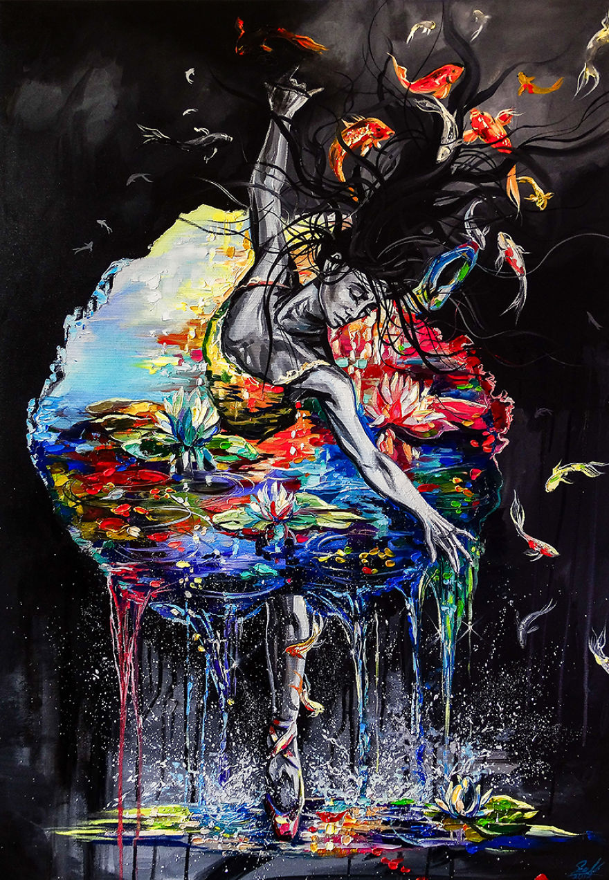 I Combined Oil Painted Ballerinas With The 4 Classical Elements To Respect Dancer&rsquo;s Hard Work Behind The Scene